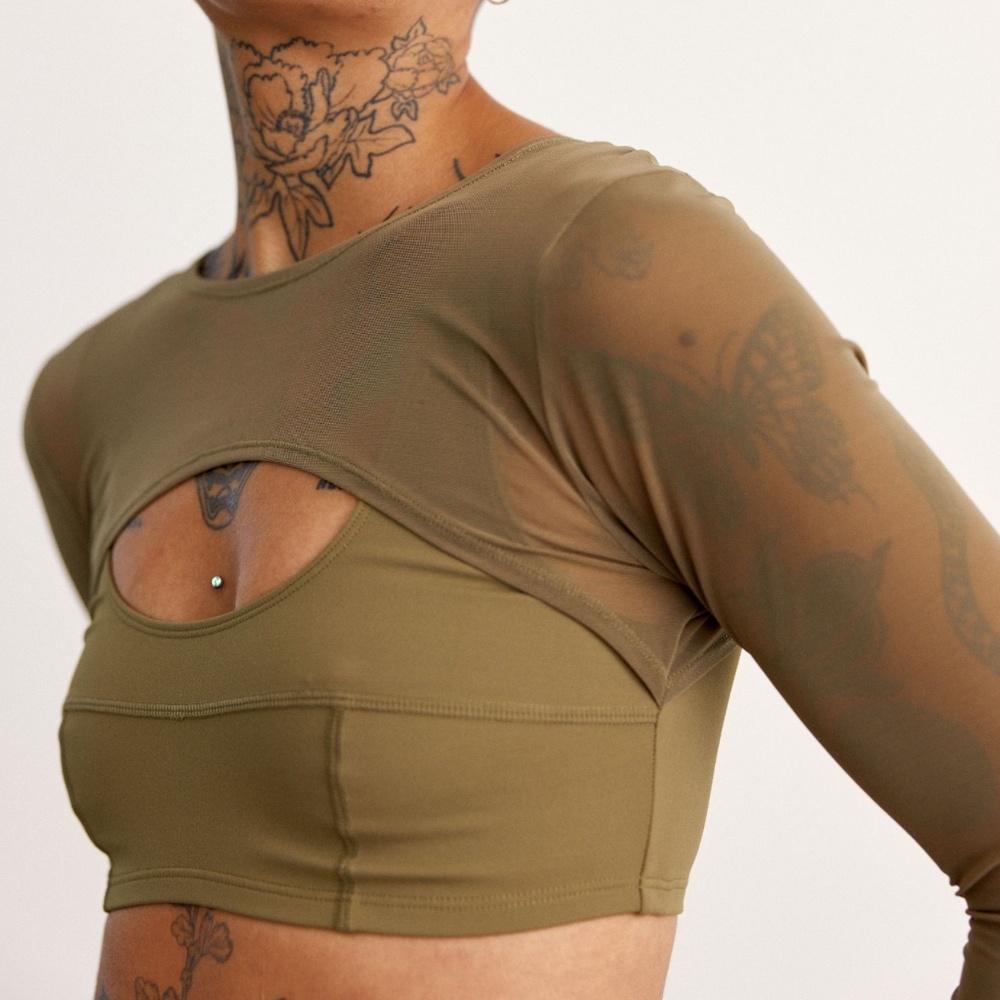 Mei Pang × Blush Bolero Crop Top in Olive Green